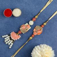 Light Coral Zardosi Rakhi with Lumba