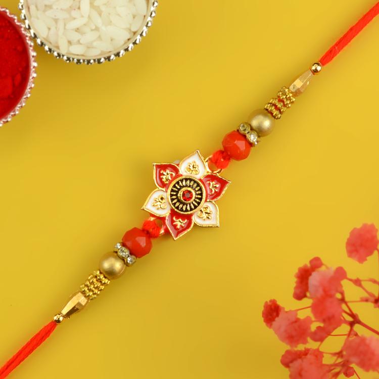 White and Red Floral Rakhi