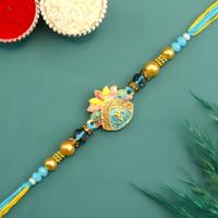 Om in Cyan and Gold Rakhi