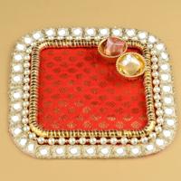 4 Inch Roli Chawal Tray Red