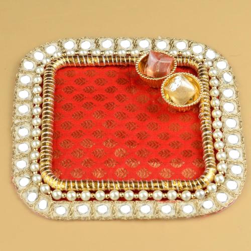 4 Inch Roli Chawal Tray Red