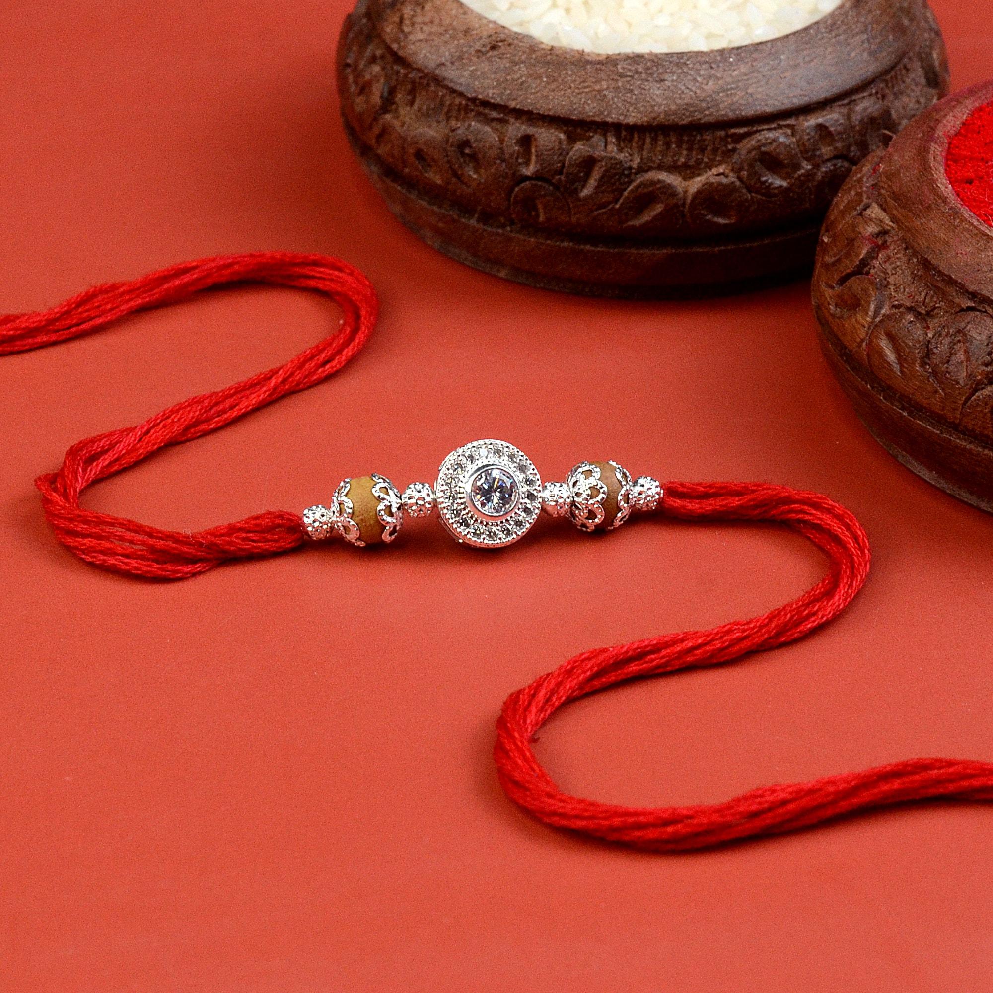 Large AD in Round Pendant Rakhi | Stones Rakhi