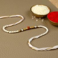 White and Gold Solo Rudraksh Rakhi