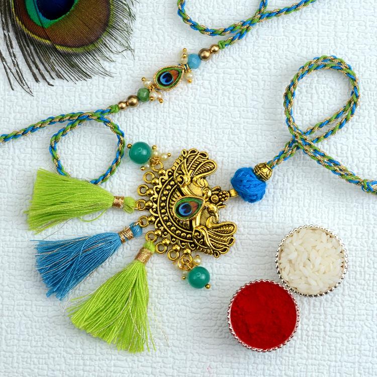 Peacock Feather Rakhi with Lumba