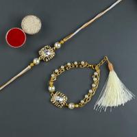 Pearls Stone Rakhi with Lumba