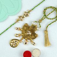 Gold and Green Rakhi with Lumba