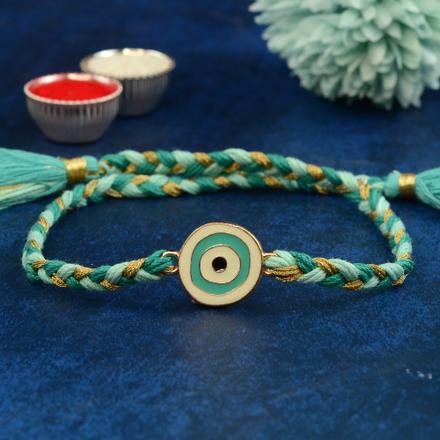 Irregular Evil Eye Teal Rakhi