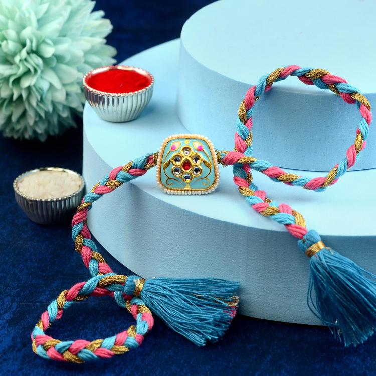 Elegant Sky Blue Motif Rakhi