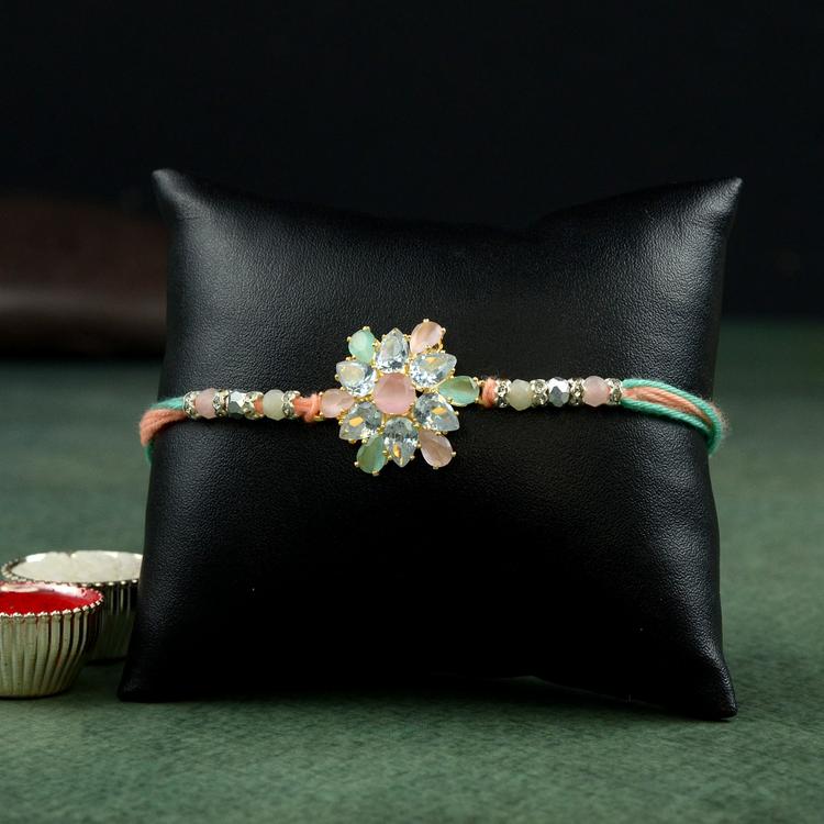 Pink Green Pastels Stone Rakhi