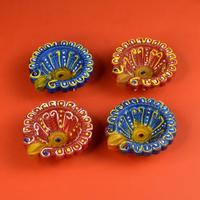 Colorful Clay Diya Set of 4