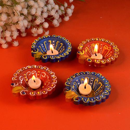 Colorful Clay Diya Set of 4