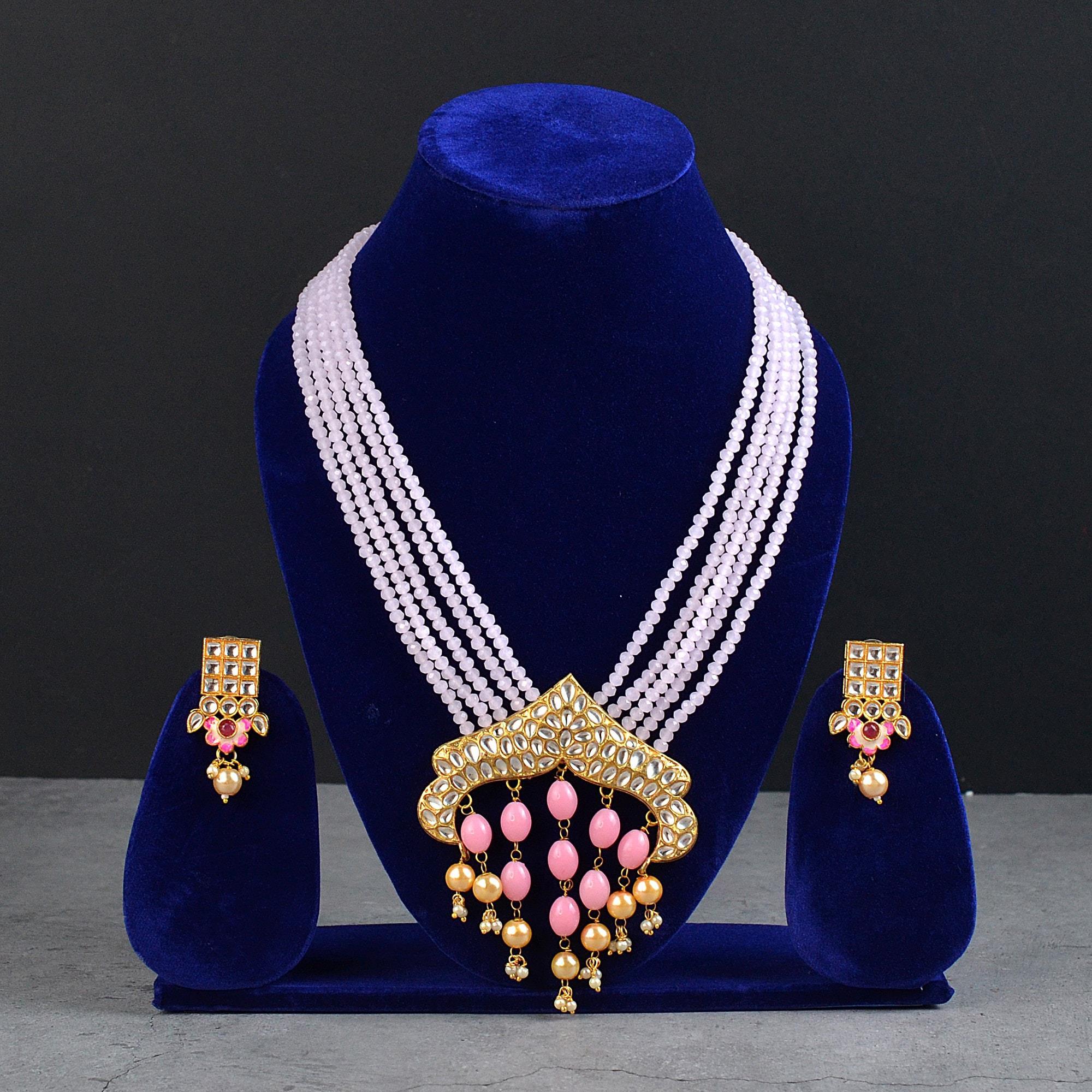 Pink Beaded Long Kundan Set