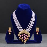 Pink Beaded Long Kundan Set