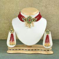 Maroon Beads Kundan Choker Set