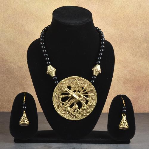 Handcrafted Dokra Durga Pendant Set