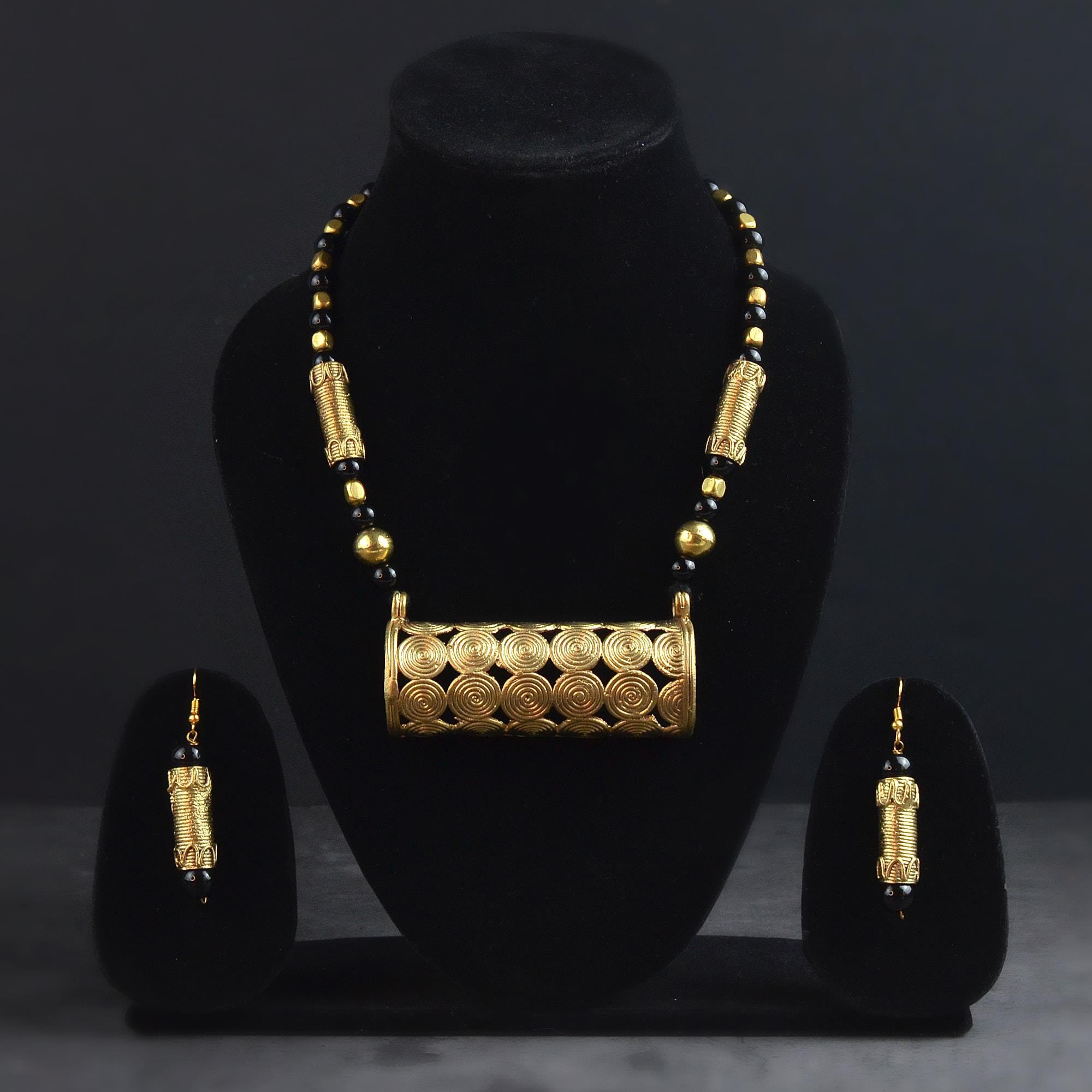 Black and Golden Beaded Dokra Set