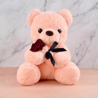 Peach Teddy with Red Rose