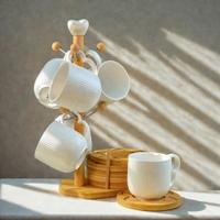 White Cup Set with Stand & Coaster