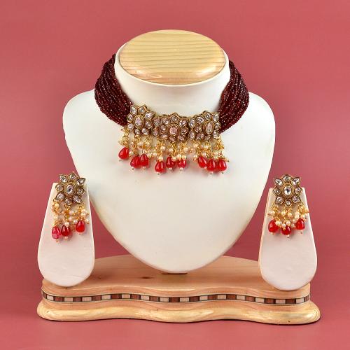 Maroon Kundan Choker Necklace Set