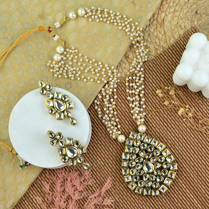 Premium Kundan Pearl Long Necklace Set