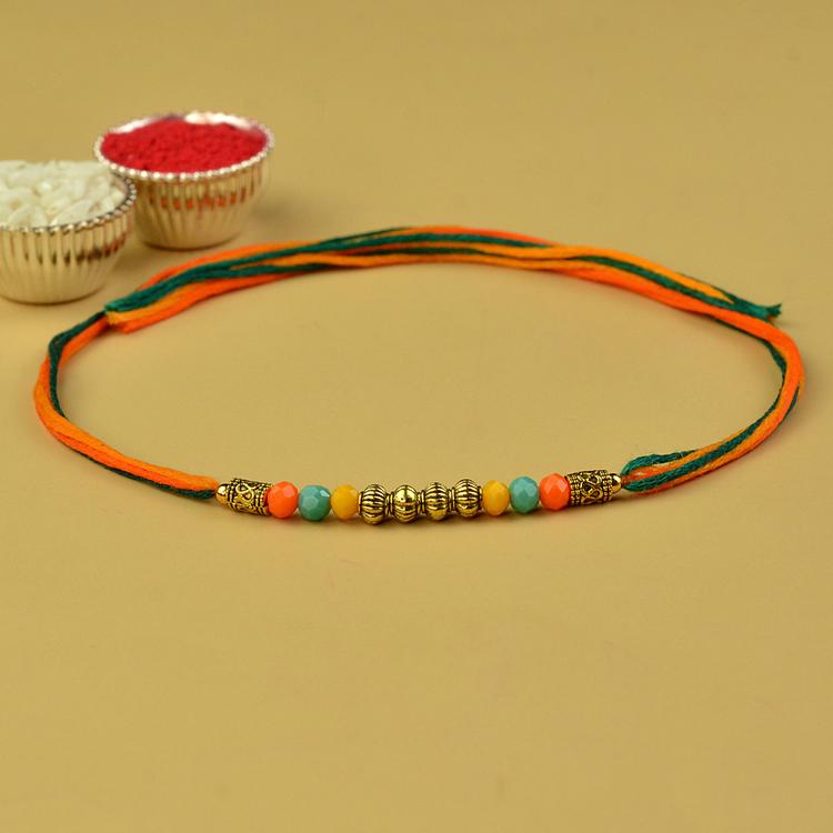 Gold and Colourful Beads Rakhi
