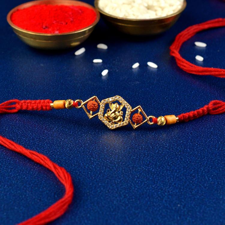 Hexa CZ Gold Pendant Ganesh Rakhi