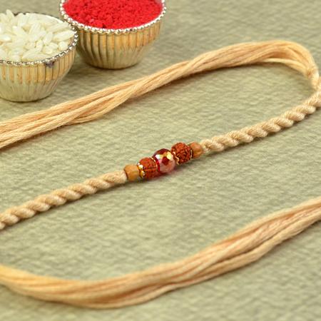 Rudraksh Gold Bead Beige Dori Rakhi