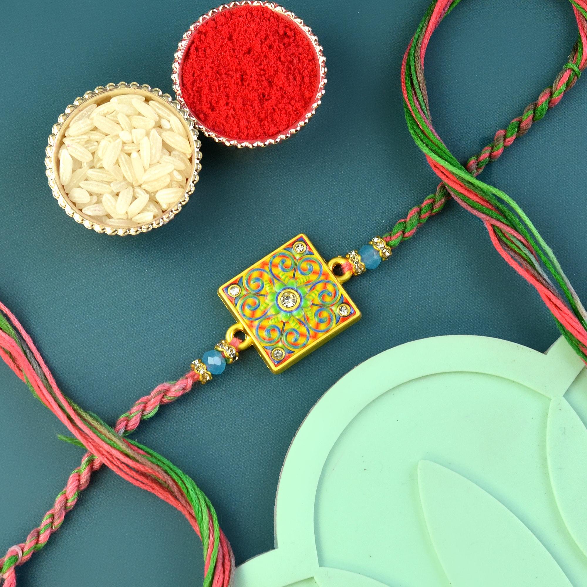 Vibrant Square Medal Rakhi | Designer Rakhi