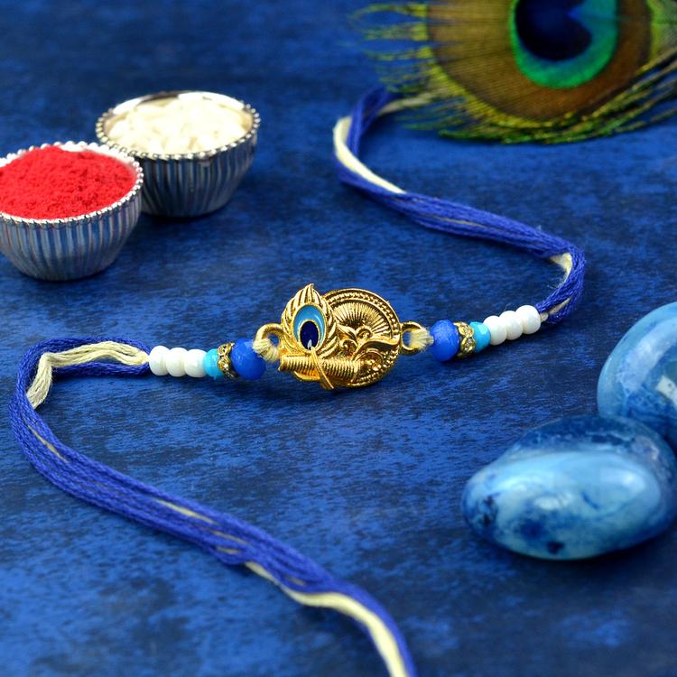 Decked Blue Peacock Feather Rakhi