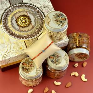 Rakhi Golden Designer Dry Fruits Box
