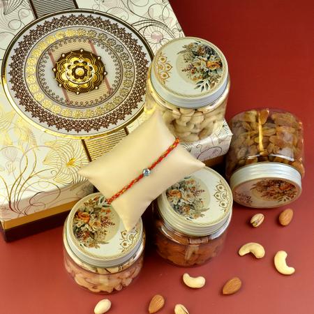 Rakhi Golden Designer Dry Fruits Box