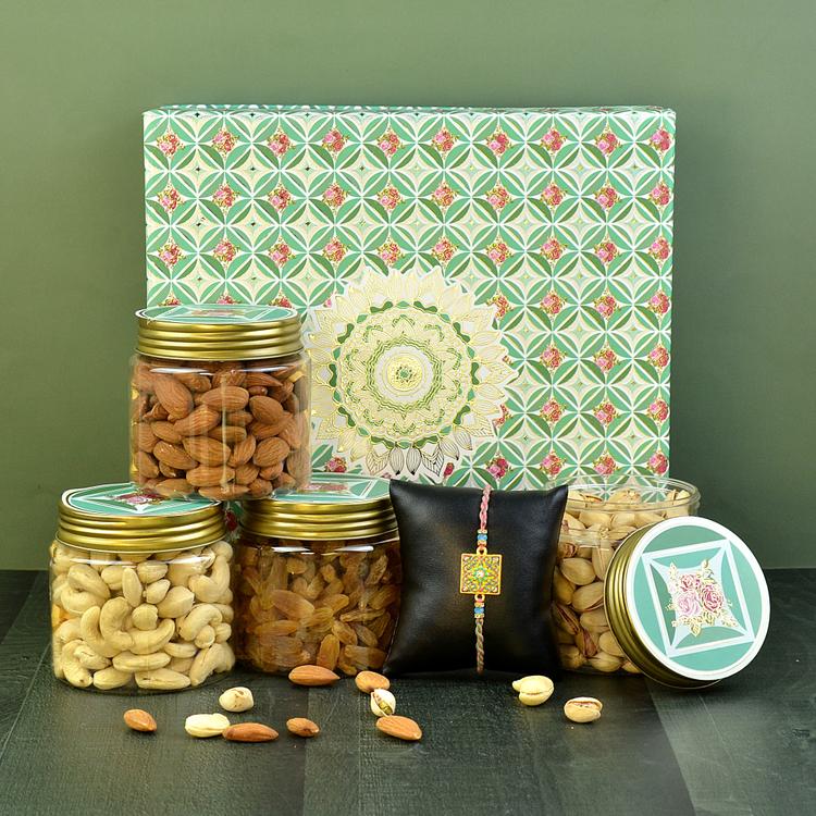 Rakhi Floral Designer Dry Fruits Box