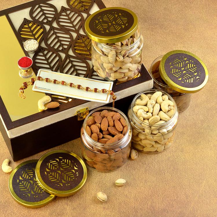 Golden Rakhi Dry Fruit Box