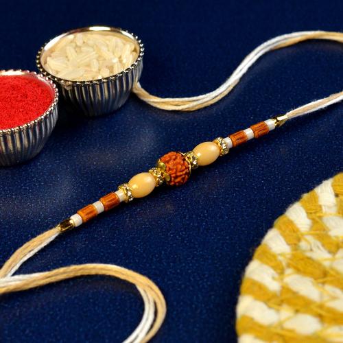 Pale Dori n Beads Rudraksh Rakhi