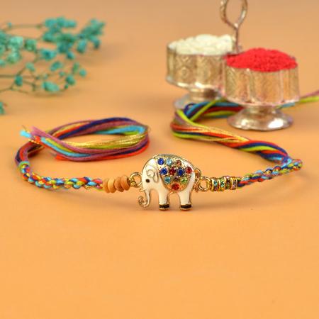 Vibrant White Elephant Rakhi 