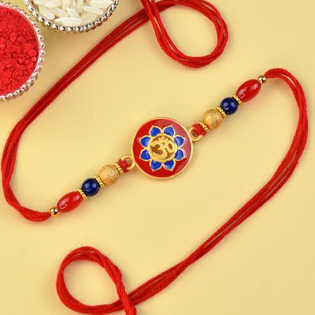 Blue Red Floral Ring Om Rakhi