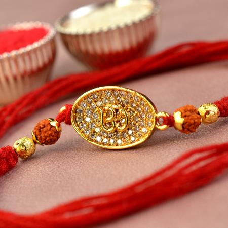 Om - Oval Stone-studded Disc Rakhi