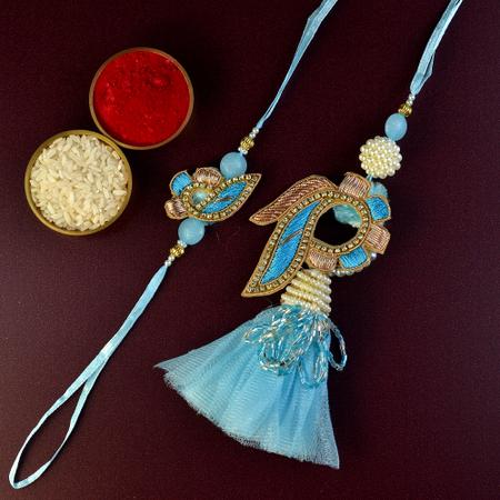 Zardosi Cyan Rakhi n Lumba