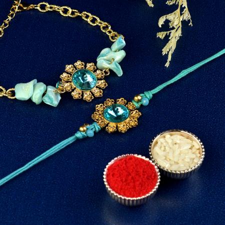 Aqua Crystal Rakhi Bracelet Lumba