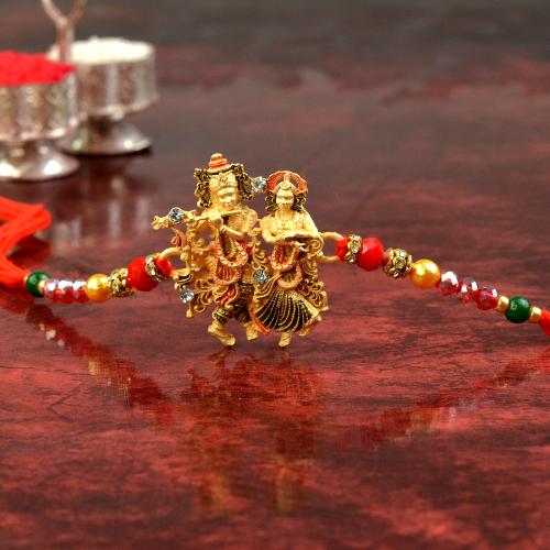 Dancing Golden Radha Krishna Rakhi