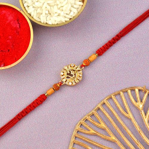 Round CZ Gold Pendant Om Rakhi
