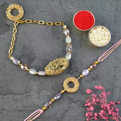 Golden Mesh Rakhi n Bracelet