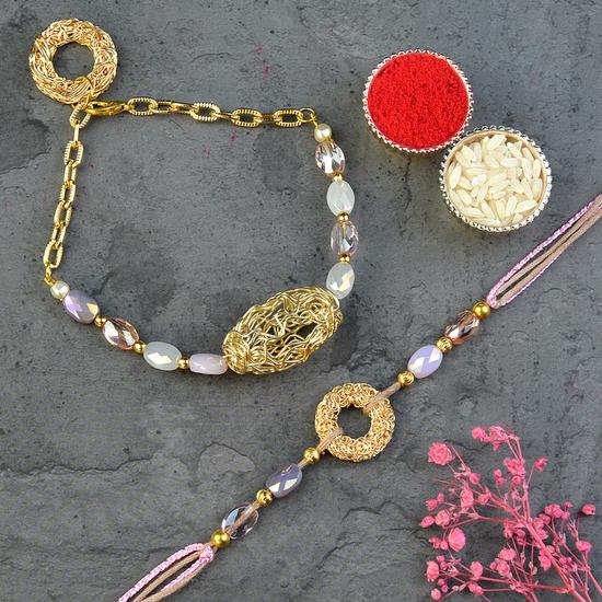 Golden Mesh Rakhi n Bracelet