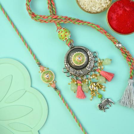 Antique Pink Green Rakhi Lumba