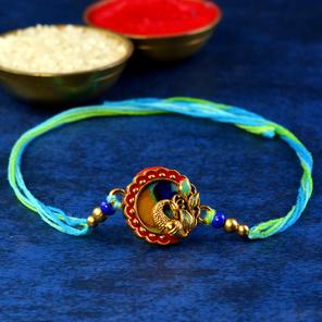 Golden Peacock Feather Rakhi