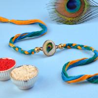 Peacock Feather on MOP Rakhi