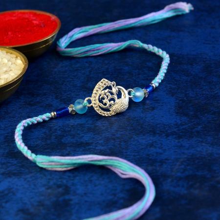 Silver Peacock Om Rakhi