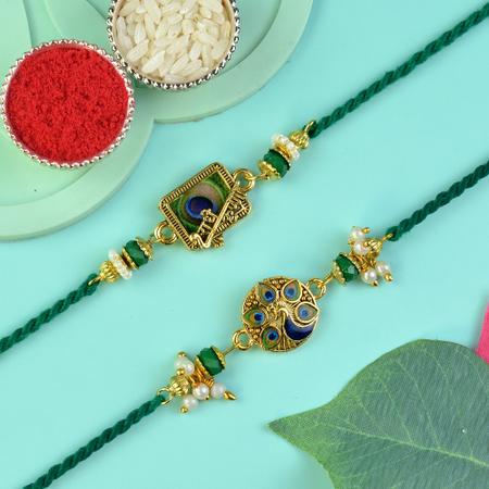 Krishna Peacock Rakhi Pair
