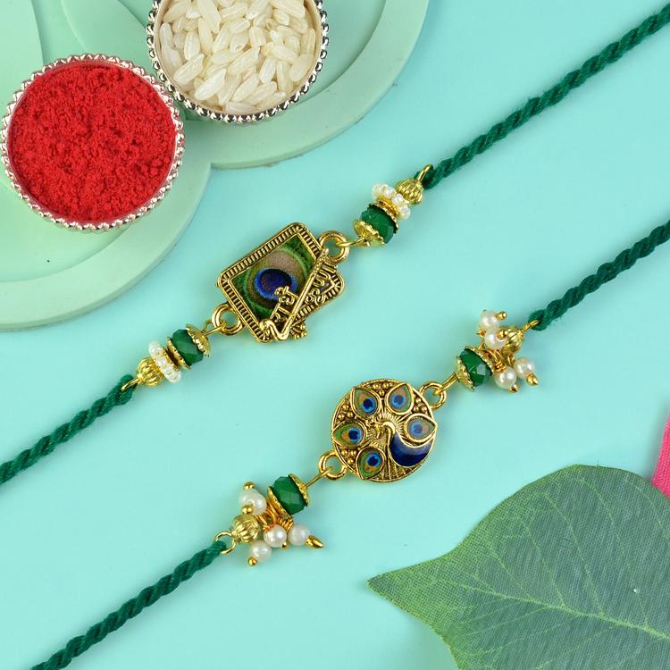 Krishna Peacock Rakhi Pair