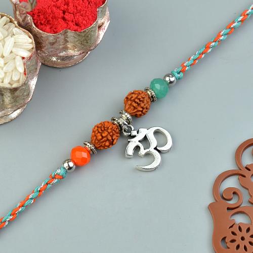 Orange and Teal Om Dori Rakhi